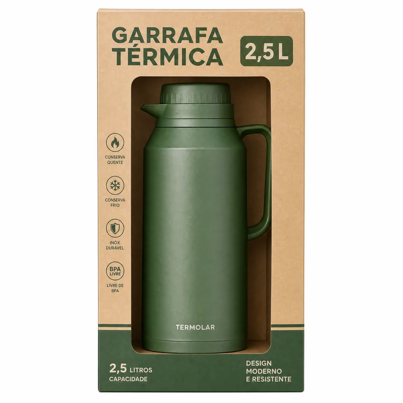 GARRAFA TERMICA INOX 2,5L - VERDE MATE - BLACK ERVA