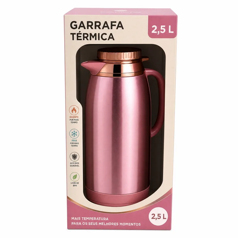 GARRAFA TERMICA INOX 2,5L - ROSA - BLACK ERVA