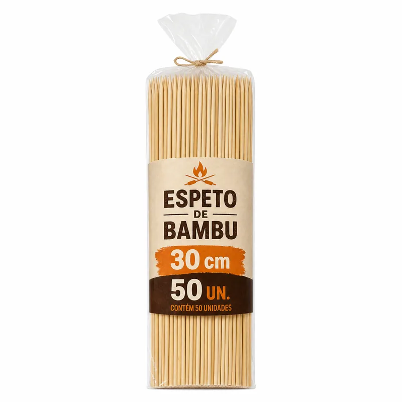ESPETO BAMBU P/CHURASCO 30CM C/50UN