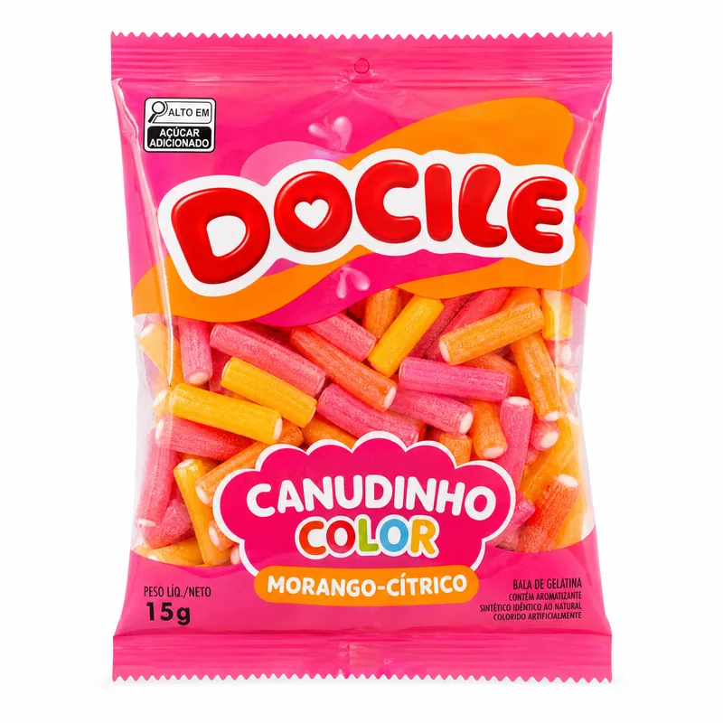 BALA CANUDINHO COLOR MORANGO CITRI UNI DOCILE 15G