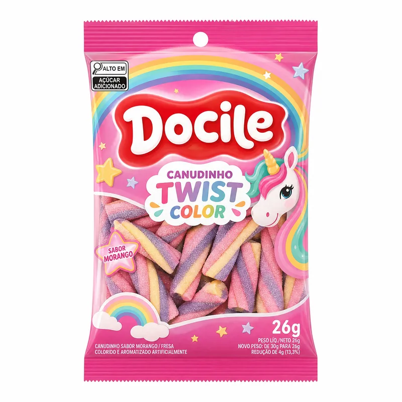 CANUDINHO TWIST COLOR MORANGO UNICORNIO DOCILE 26G