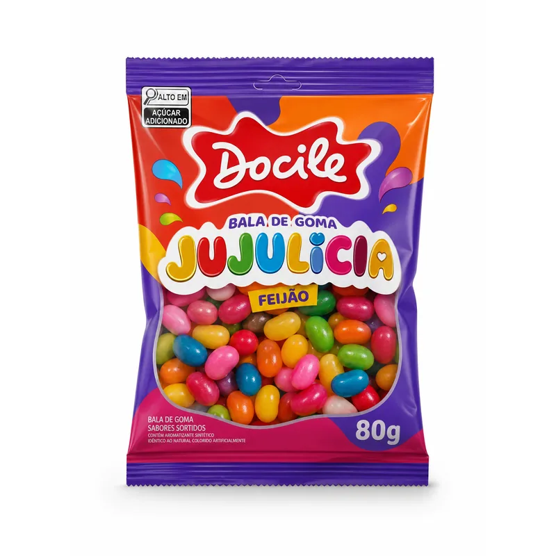 BALA DE GOMA DRAGEADA FORMATO FEIJAO JUJULICIA 80G DOCILE