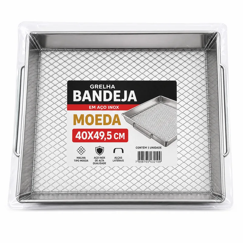 GRELHA MOEDA BANDEJA INOX 40X49,5CM