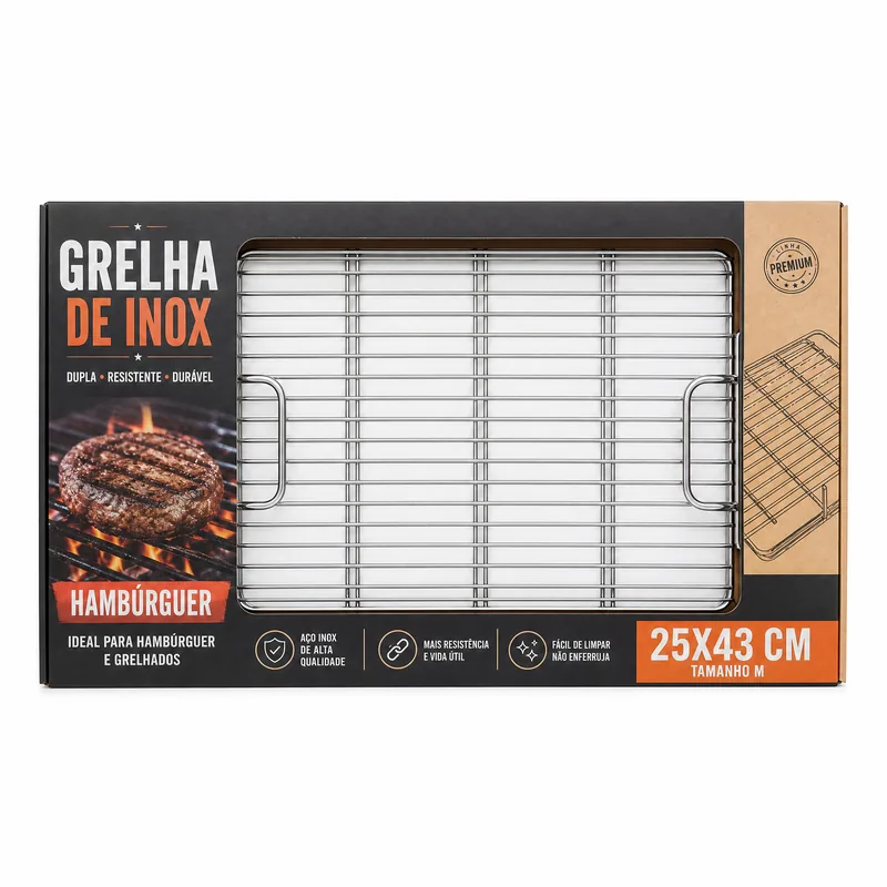 GRELHA INOX HAMBURGUEIRA M 25 X 43CM