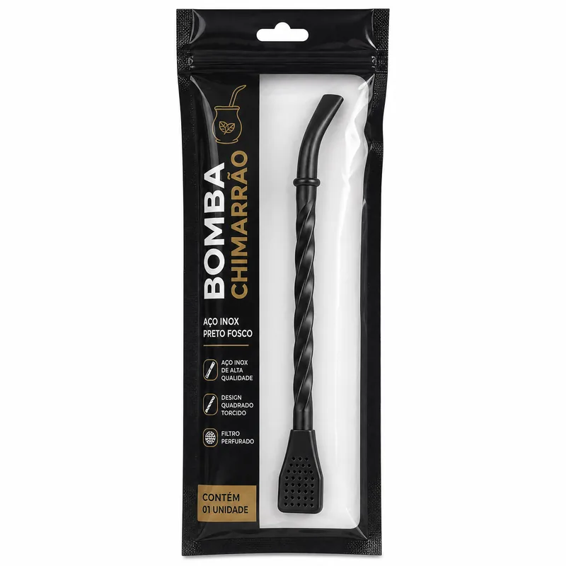 BOMBA INOX QUADRADA TORCIDA PRETA - BLACK ERVA