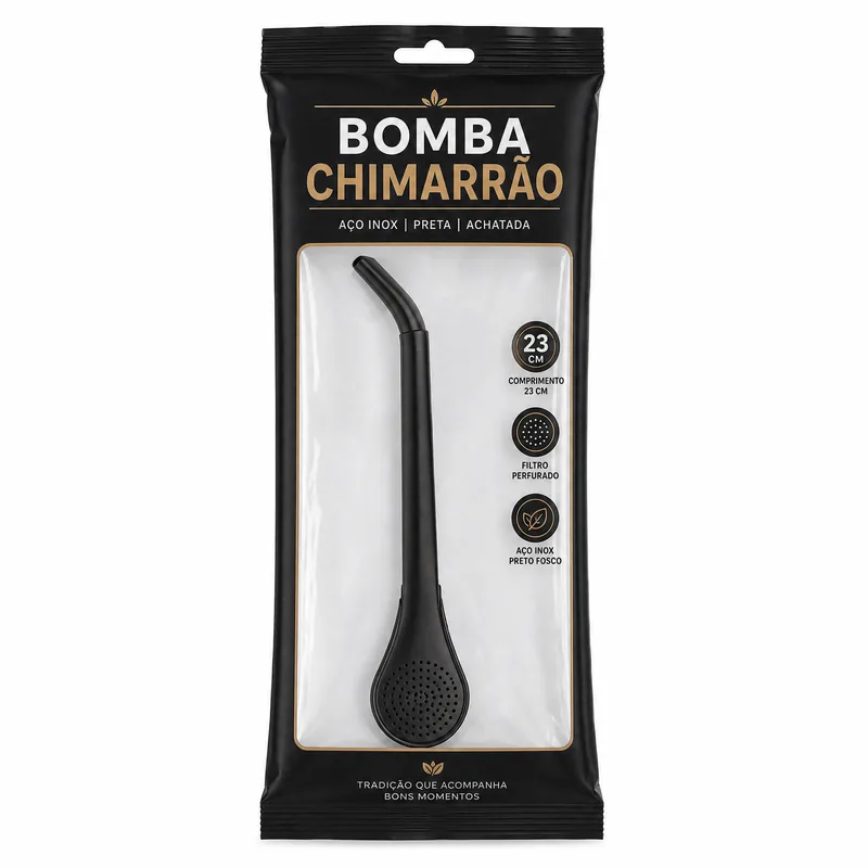 BOMBA CHIMARRAO INOX CHATA 23CM-PRETA - BLACK ERVA