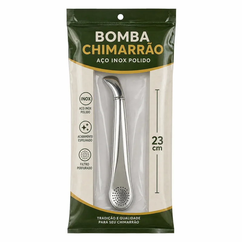 BOMBA CHIMARRAO INOX CHATA 23 CM -POLIDA - BLACK ERVA