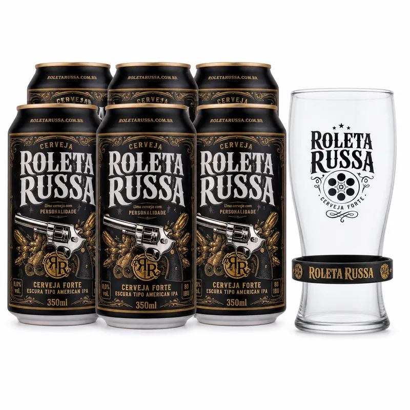 EMBALAGEM KIT ROLETA RUSSA 6 CERVEJAS 350 ML + COPO 320 ML COM PULSEIRA KIT