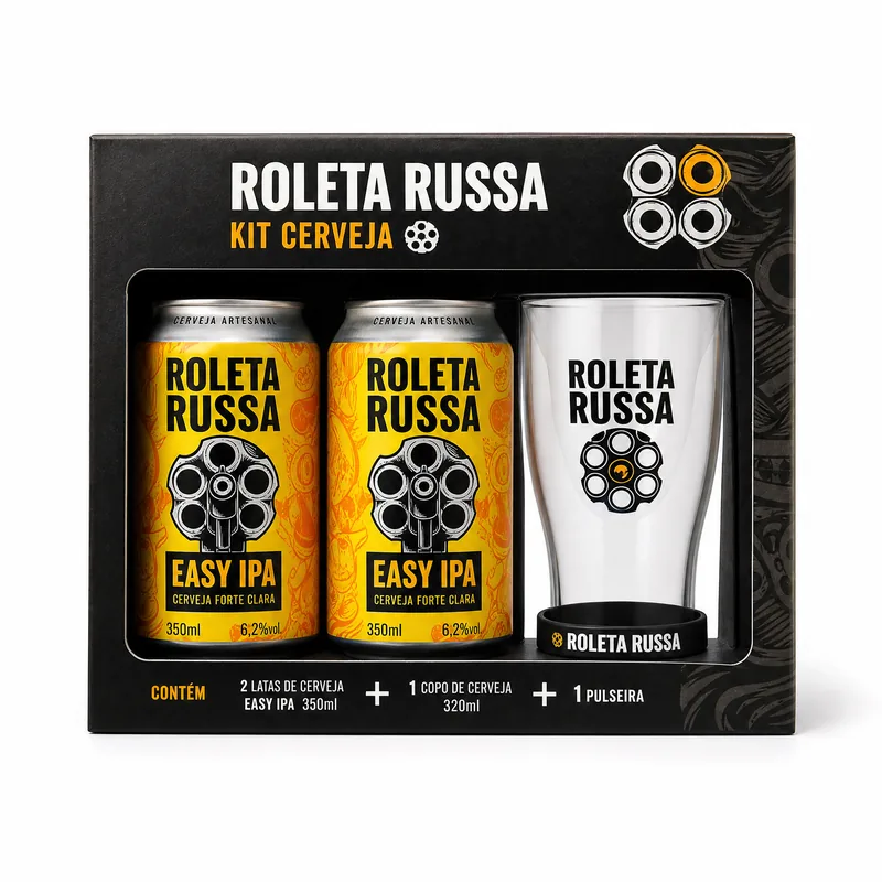 EMBALAGEM KIT ROLETA RUSSA 2 LATAS EASY + 1 COPO 320 ML COM PULSEIRA KIT