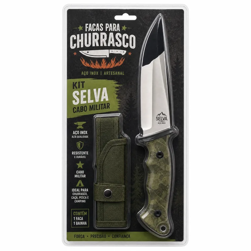 FACA INOX ARTESANAL RR - SELVA LAMINA PTA EPOXI + CABO MILITAR KIT