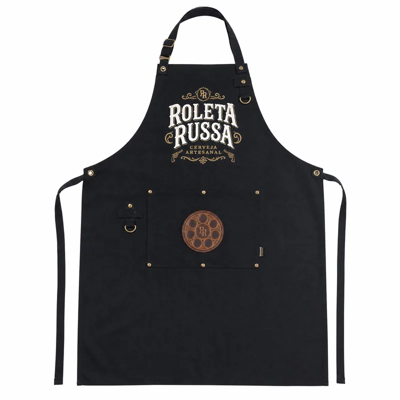 AVENTAL ROLETA RUSSA PRETO C/ SERIGRAFIA E APLICACAO KIT