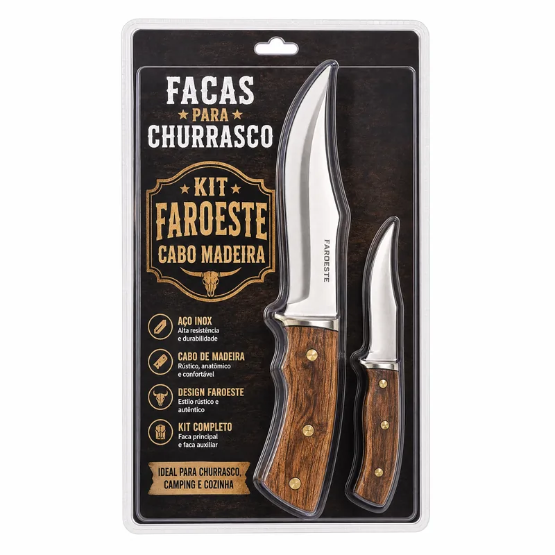 FACA INOX ARTESANAL RR - FAROESTE LAMINA FAR INOX + CABO MADEIRA KIT