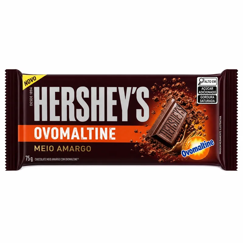 BARRA CHOC.MEIO AMARG/OVOMALTINE HERSHEY 18X75GR