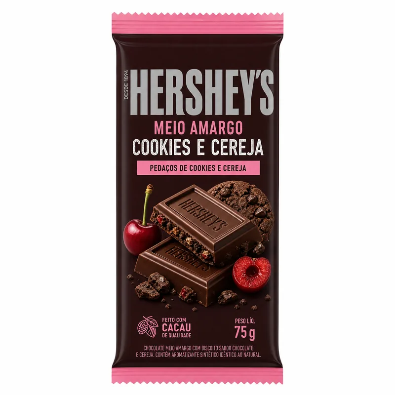 BARRA CHOC.MEIO AMARGO/COOKIES CEREJA 18X75GR